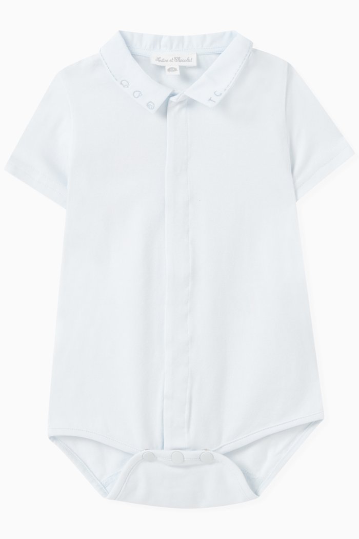 

Embroidered Bodysuit in Cotton Blend, Blue