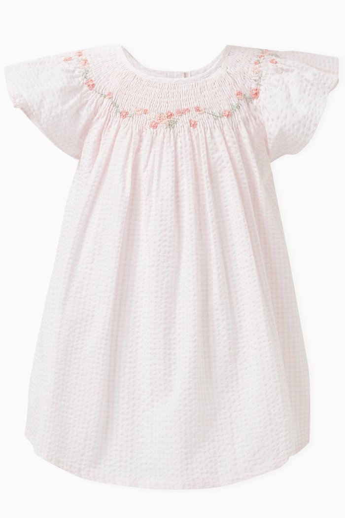 

Gingham Dress in Seersucker, Pink