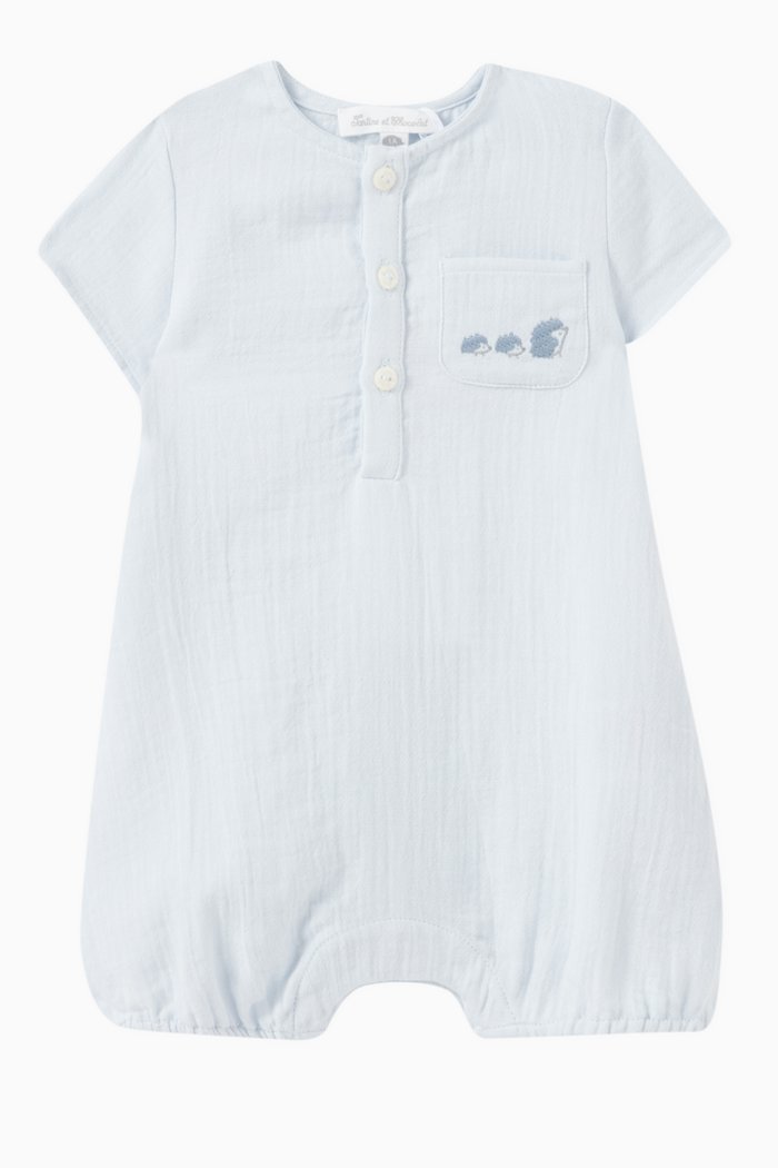 

Patch Pocket Romper in Cotton, Blue