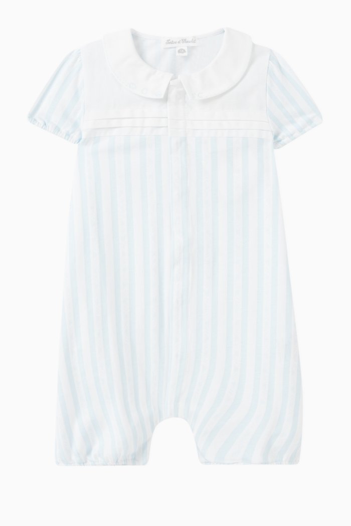 Stripe Print Romper in Cotton, Blue