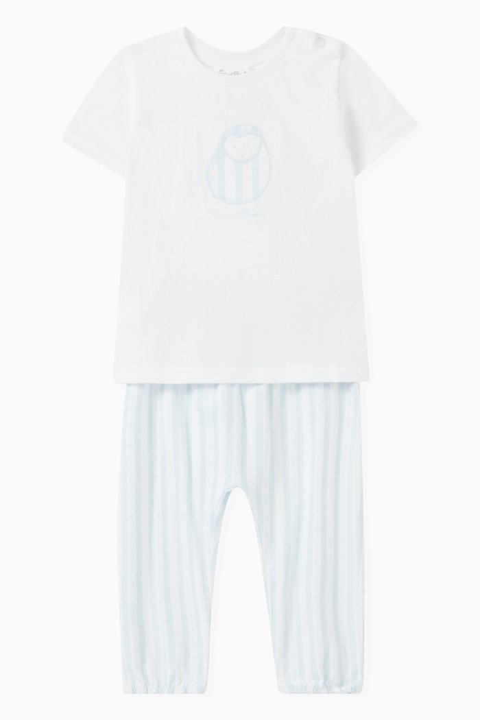 

Stripes Pajama Set in Cotton, Blue