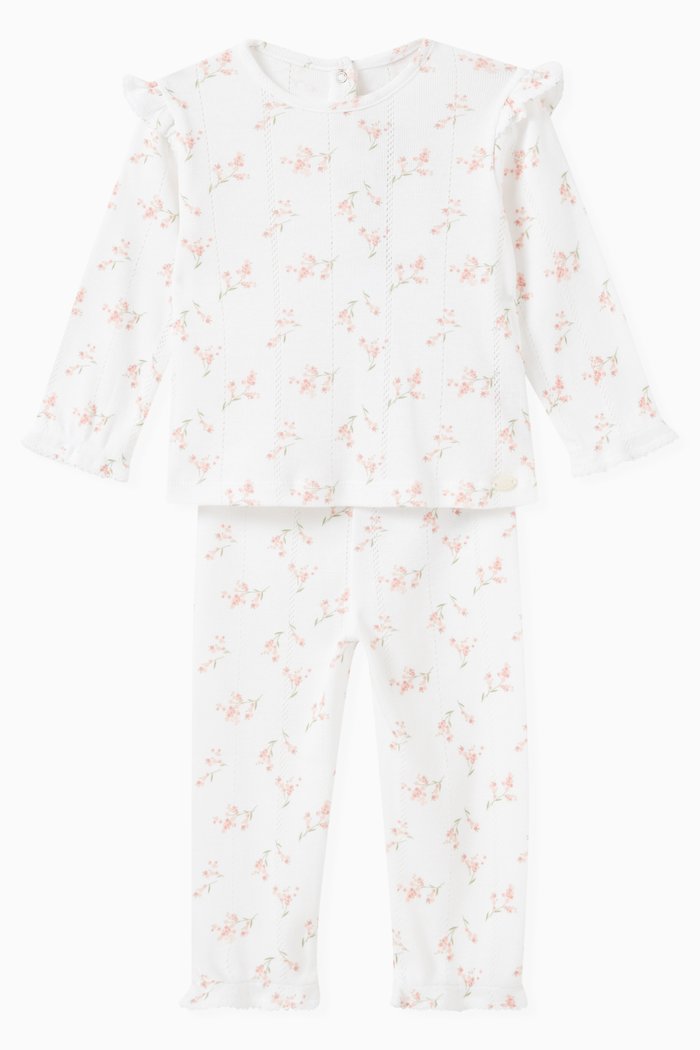 

Floral Pajama Set in Cotton, White