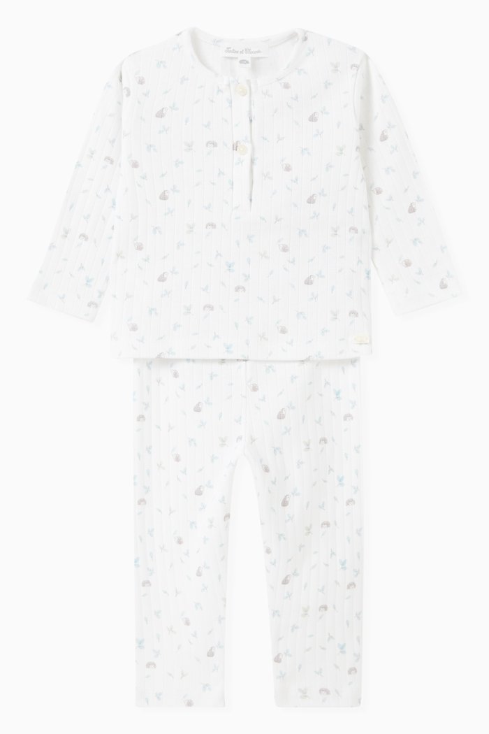 

Hedgehog Print Pyjama Set in Cotton, White