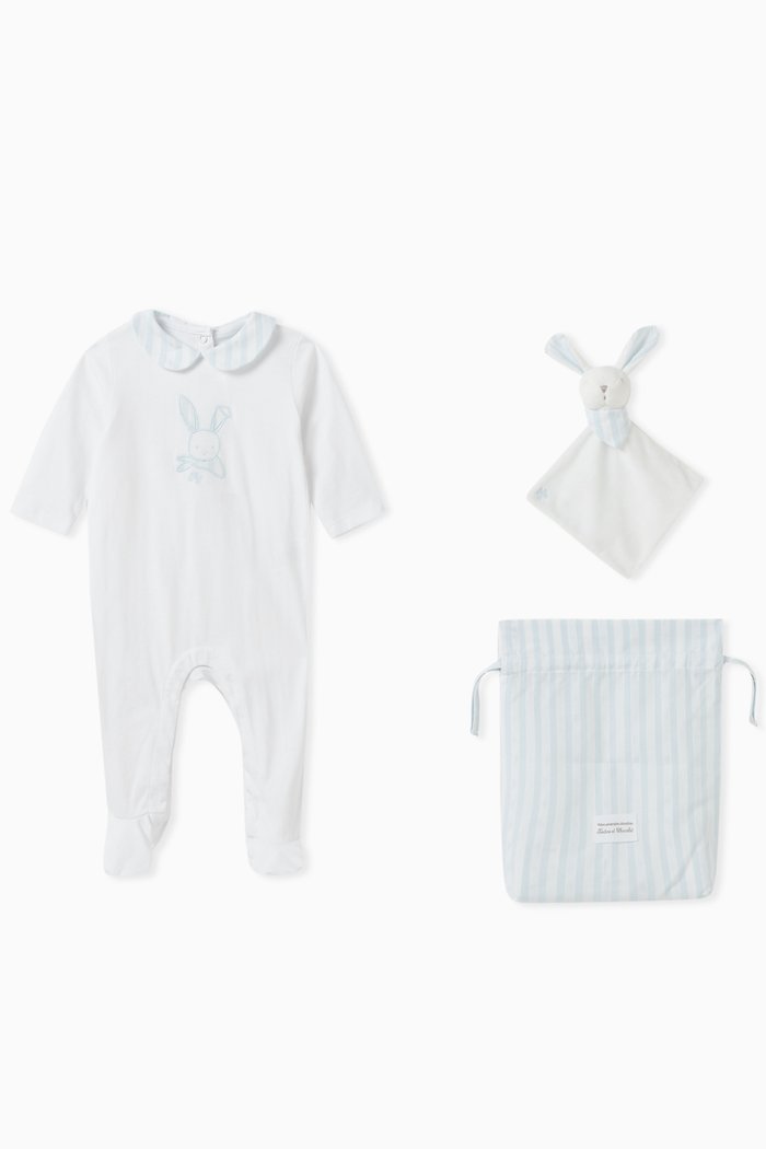 

Embroidered Sleepsuit Set in Cotton, Blue