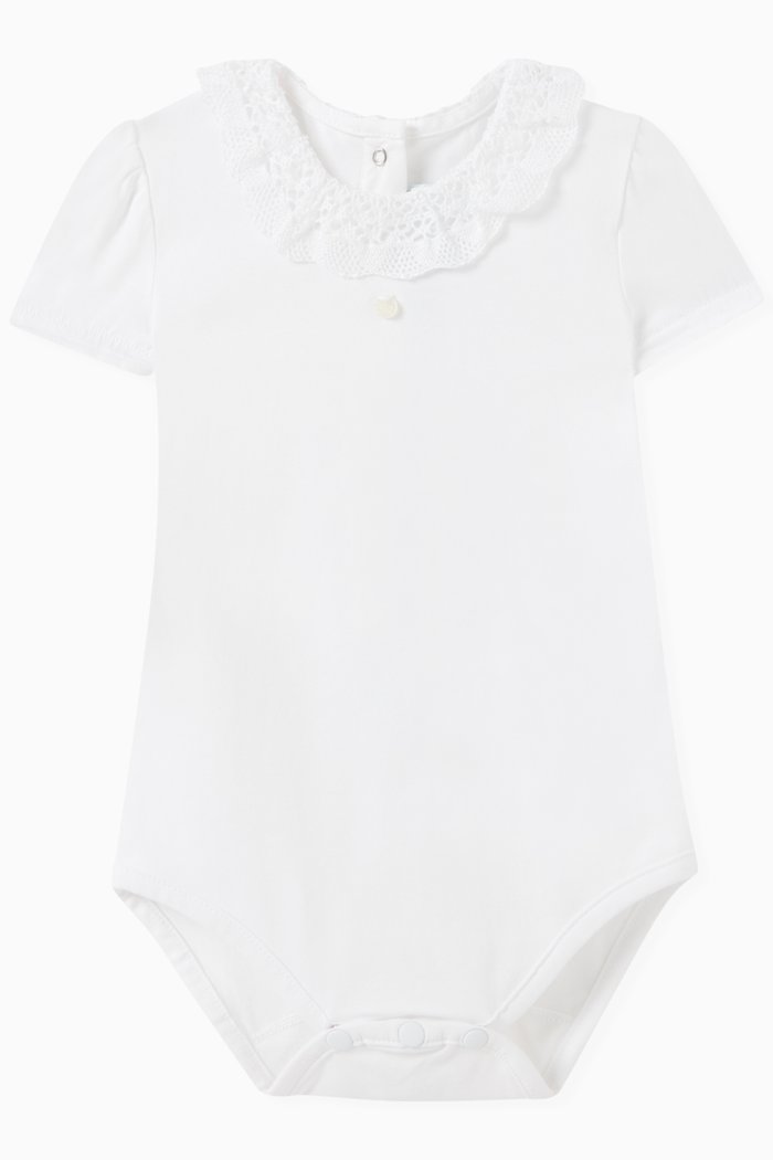 

Lace Collar Bodysuit in Cotton, White