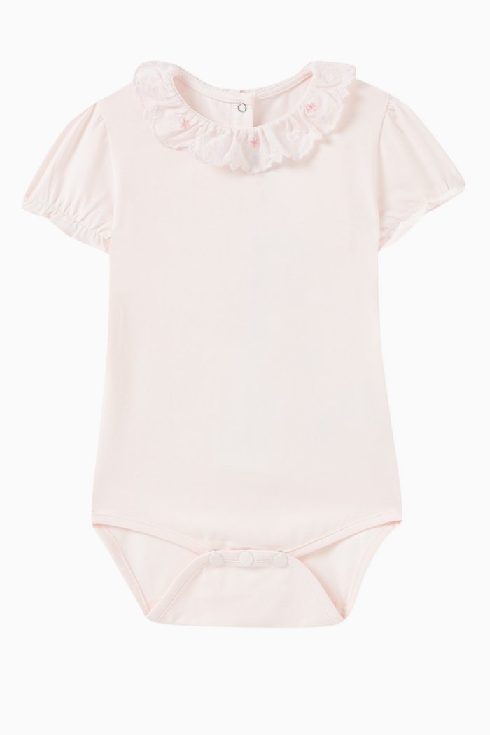 

Ruffled Collar Bodysuit in Cotton, Pink