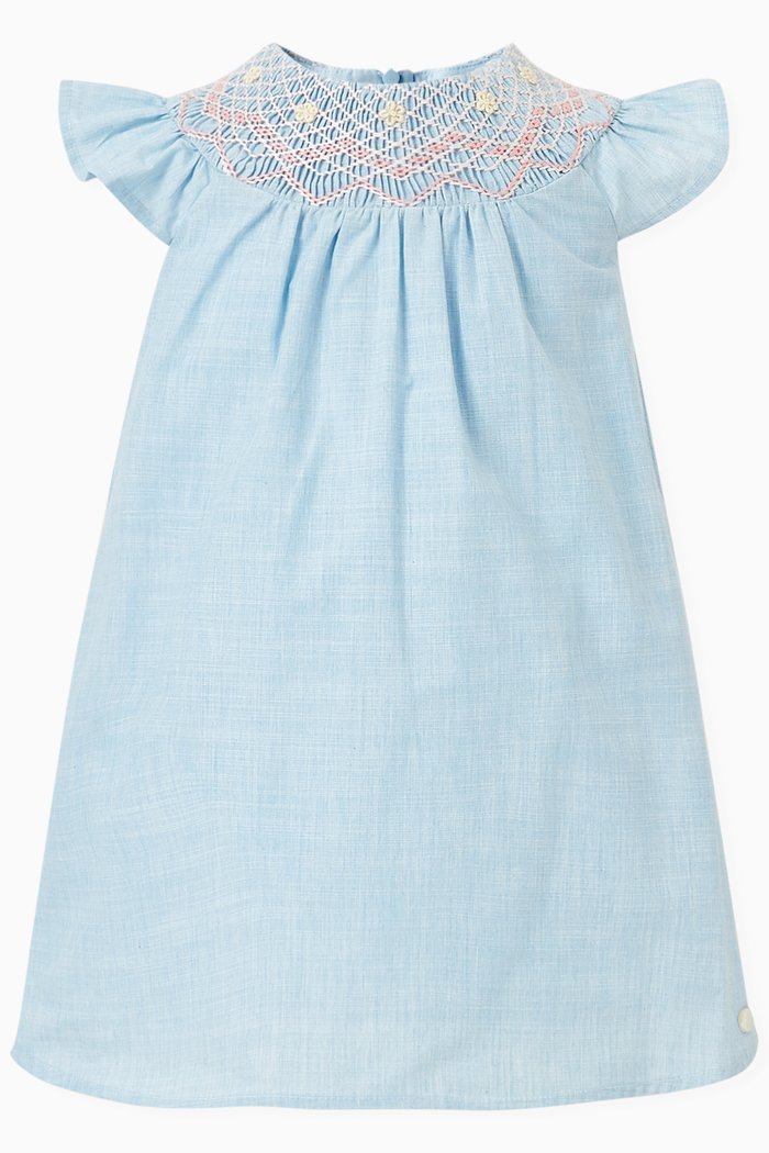 

Frilled Dress in Cotton, Blue