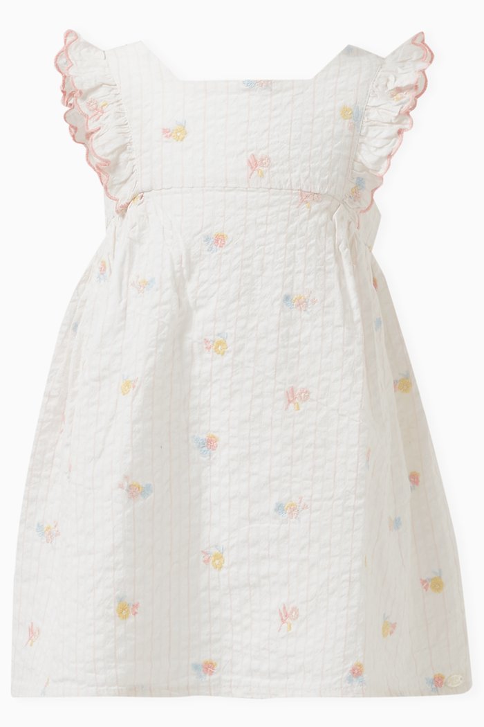 

Floral-embroidered Dress in Cotton, White