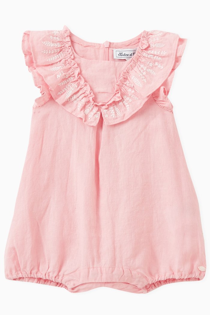 

Ruffled Short Jumpsuit in Linen, Pink