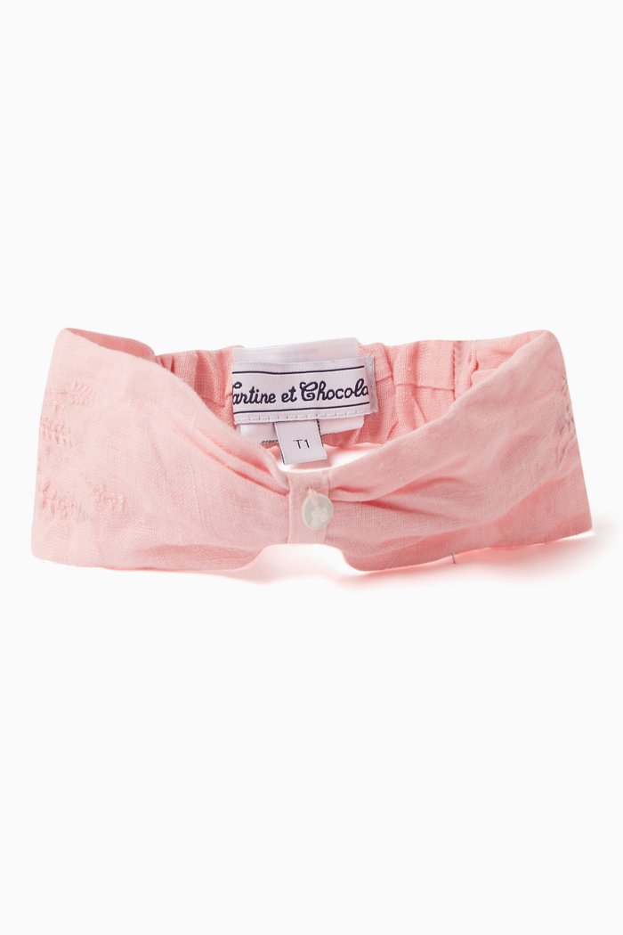 

Embroidered Hair Band in Linen, Pink
