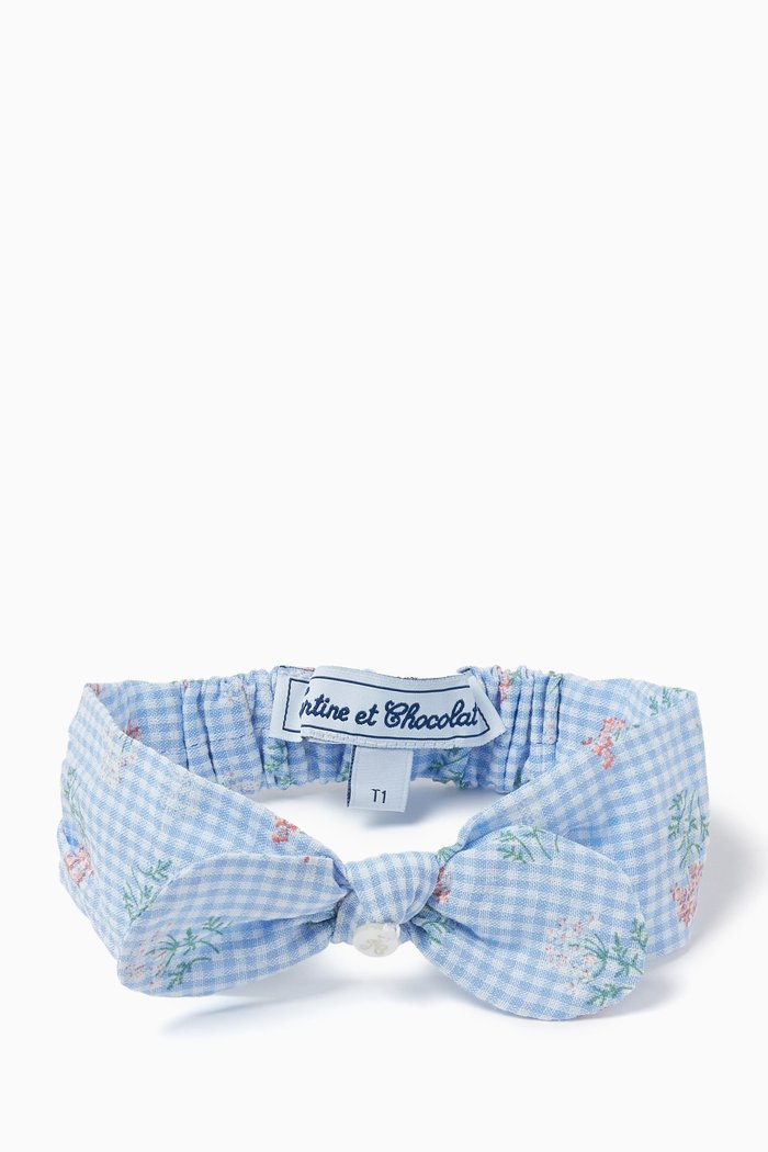 

Gingham-print Headband in Cotton, Blue