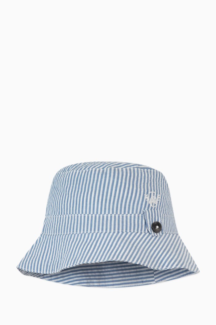 Striped Bucket Hat in Seersucker, Blue