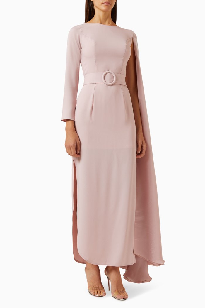 Cape-sleeve Maxi Dress, Pink