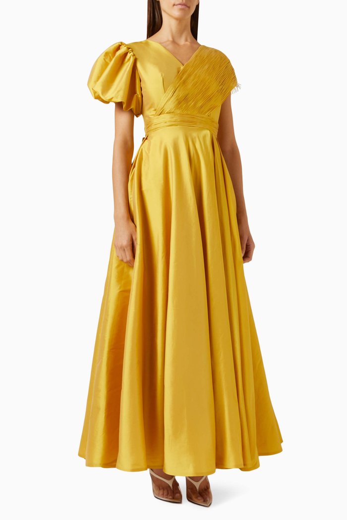 

Draped Maxi Dress in Satin, Yellow