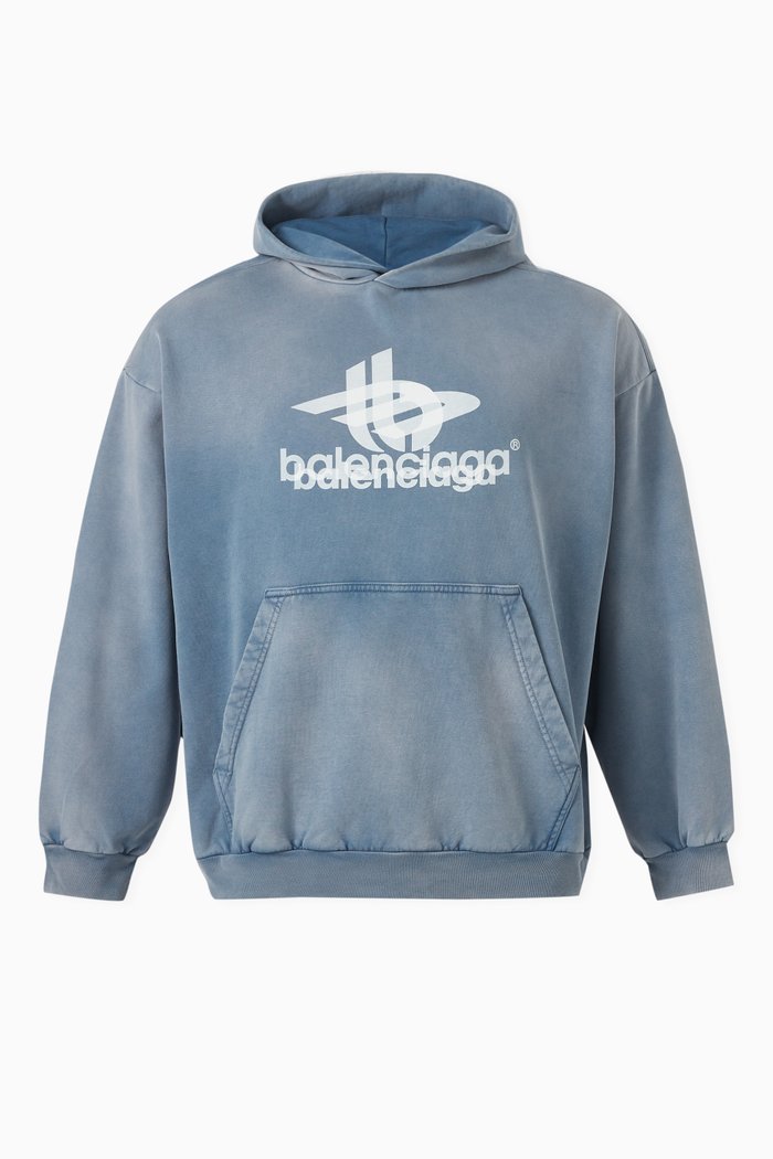 

Layered Sports Faded Hoodie in Cotton-fleece, Blue