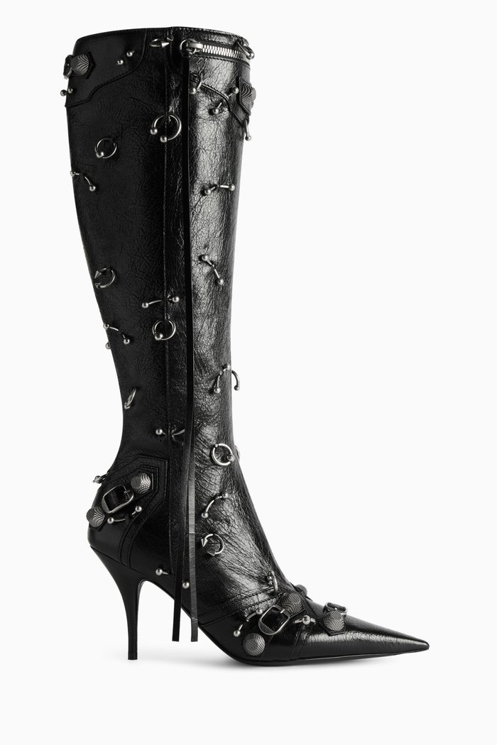 

Cagole Piercings 90 Knee-high Boots in Arena Lambskin, Black