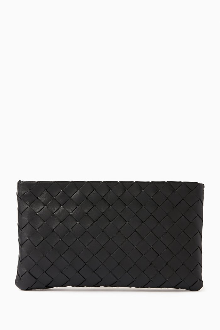 Small Pouch in Intrecciato leather, Black