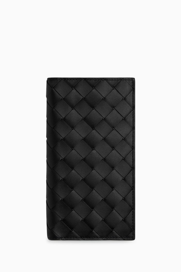 

Silm Continental Wallet in Intrecciato Leather, Black