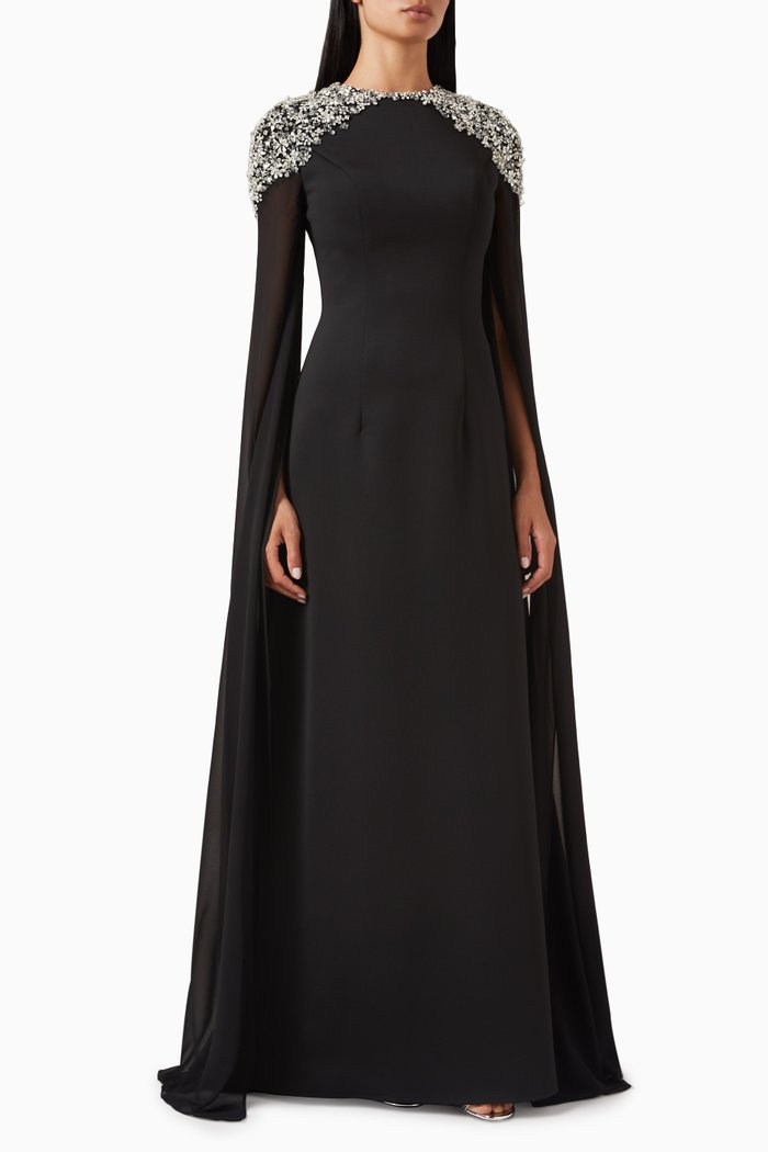 

Embellished Maxi Gown in Knit Jersey, Black
