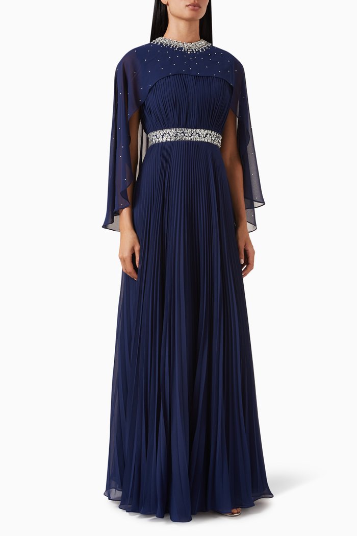 

Cape Maxi Gown in Chiffon, Blue