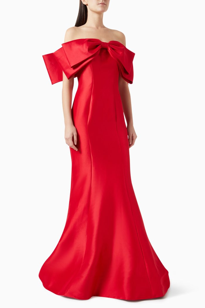 

Oversized Bow Maxi Gown in Mikado, Red