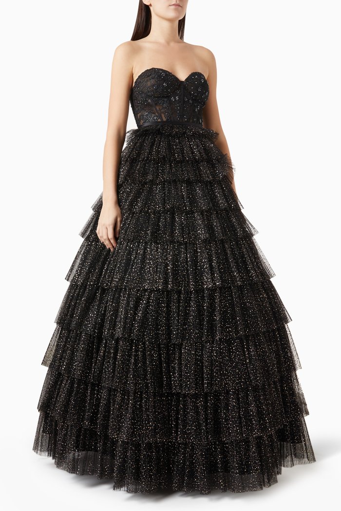 

Glitter Maxi Gown in Tulle, Black