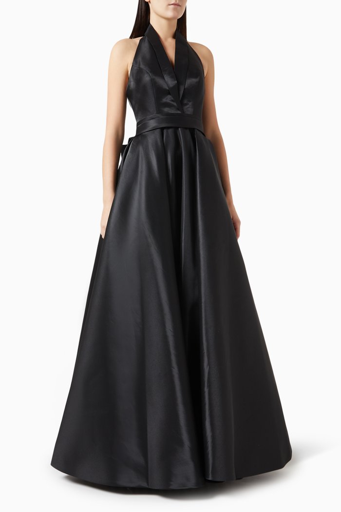 

Belted Maxi Gown in Taffeta, Black