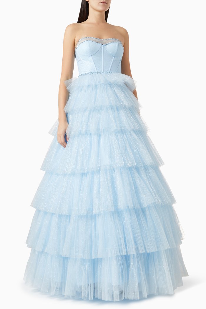 

Glitter Bead-embellished Gown in Tulle, Blue