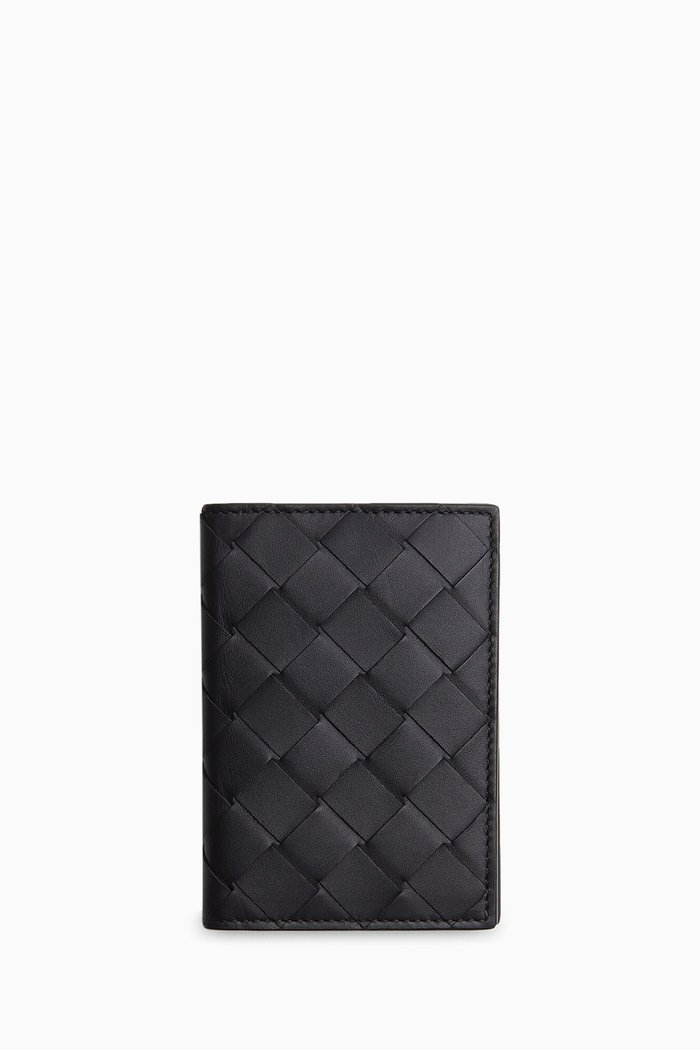 

Flap Card Case in Intrecciato Leather, Black