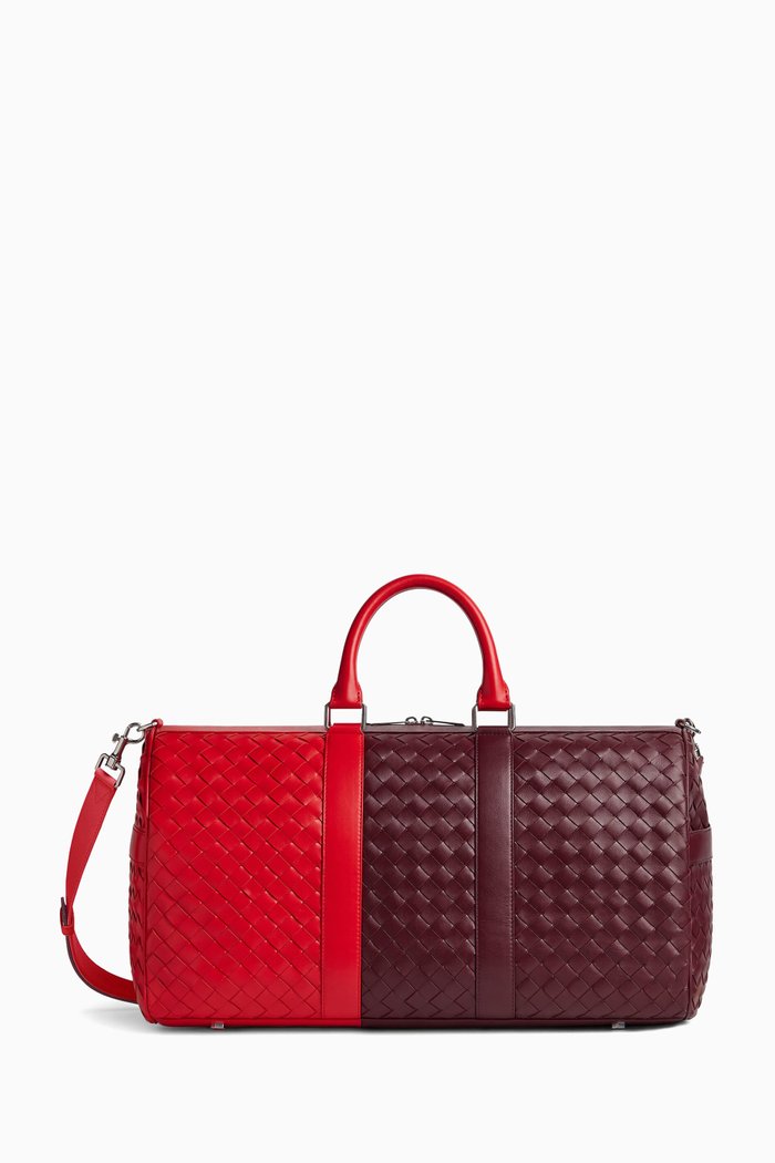 

Medium Duffle Bag in Intrecciato Leather, Burgundy