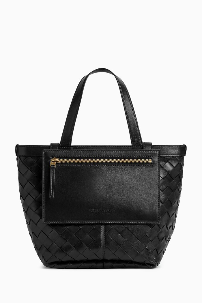 Small Flip Flap Bag in Intrecciato Leather, Black