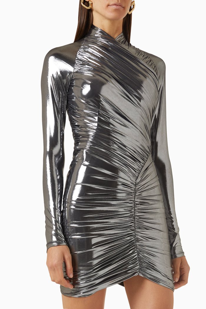 

Ruched Mini Dress in Laminated Jersey, Grey