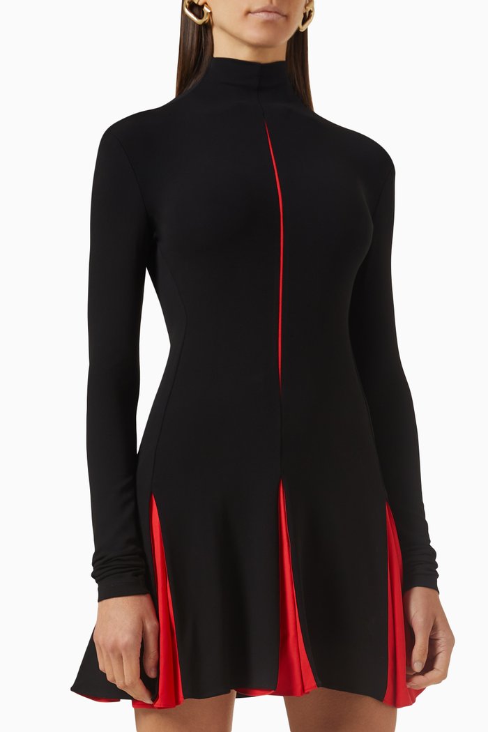 

High Collar Mini Dress in Viscose, Black