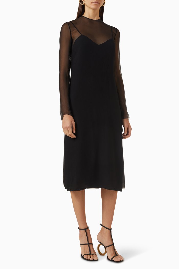 

Layered Midi Dress in Silk, Black