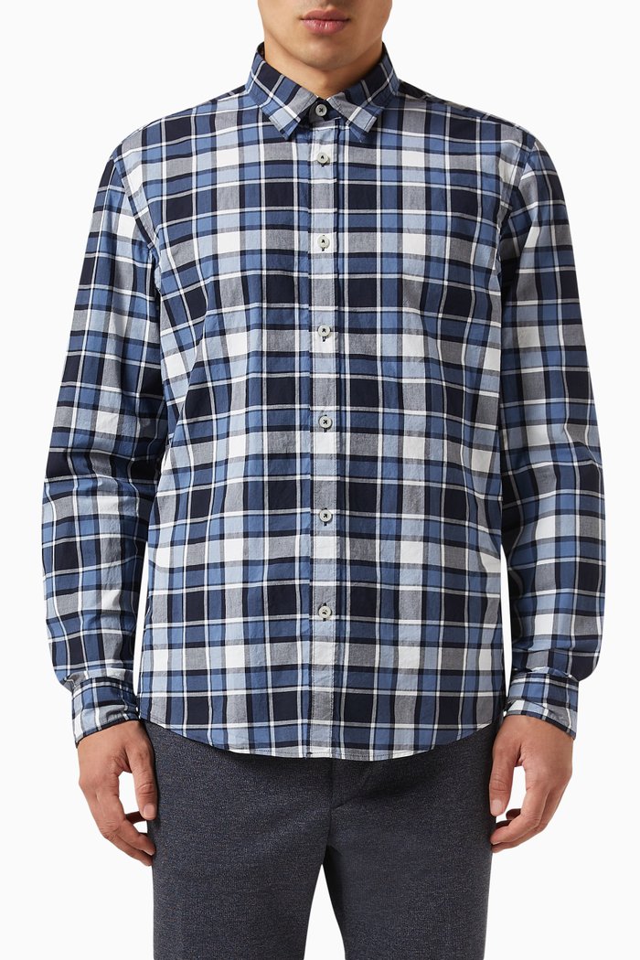 

Checked Shirt in Stretch Cotton, Blue