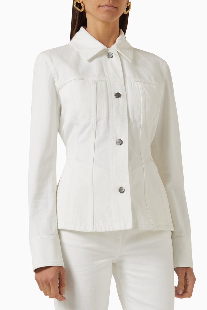 

Contrasting Stitching Denim Jacket in Cotton, White