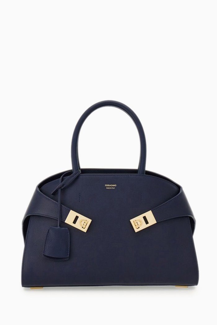 Small Hug Top Handle Bag in leather, Blue