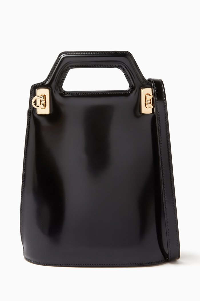 

Mini Wanda Top-handle Bag in Leather, Black