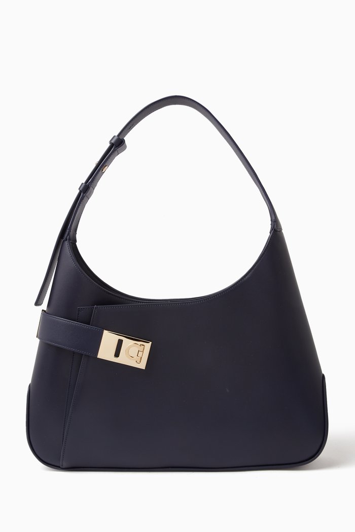 

Large Hobo Shoulder Bag in Leather, Blue