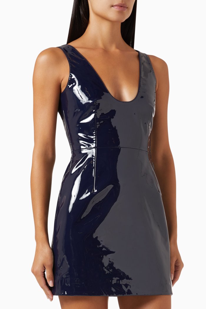 

V-neck Mini Dress in Patent Nappa Leather, Blue