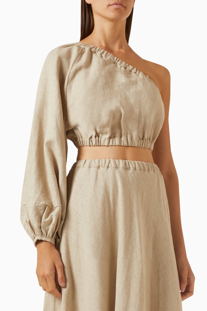 

Annato One-shoulder Crop Top in Linen, Neutral