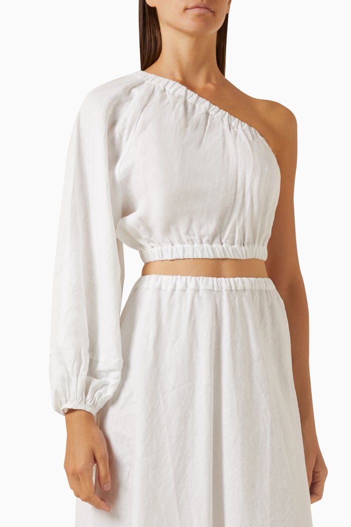 

Annato One-shoulder Crop Top in Linen, White
