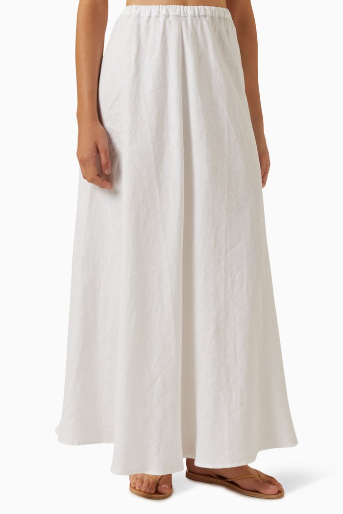 Heba Maxi Skirt in Linen, White