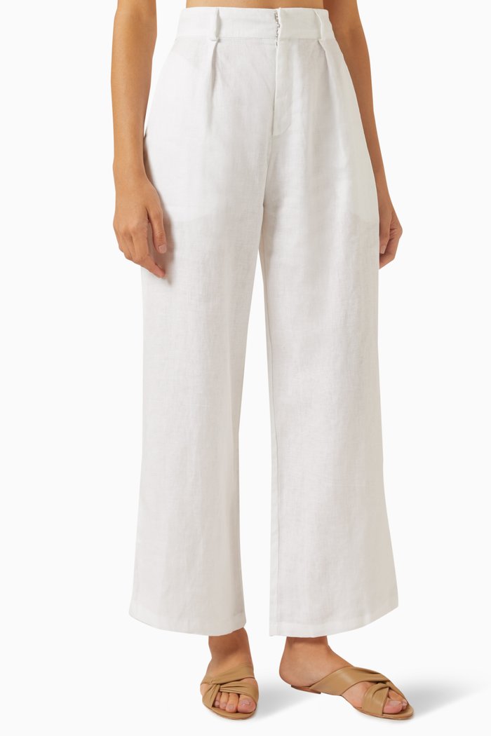 Ida Wide-leg Pants in Linen, White