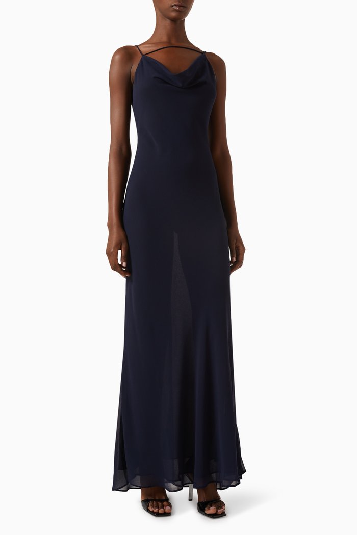 Zaida Maxi Dress in Georgette, Blue
