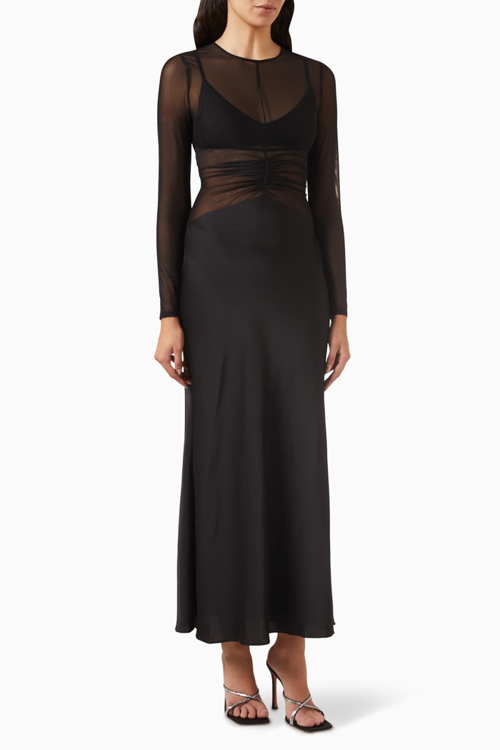 

Ginger Mesh Maxi Gown in Satin, Black