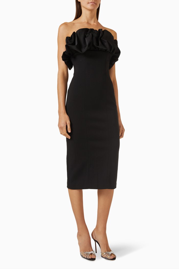 

Evalina Midi Dress in Bonded Crepe, Black