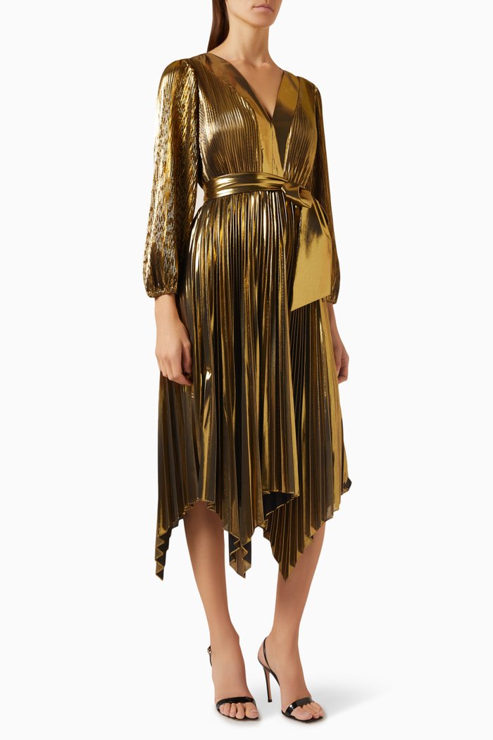 

Liora Pleated Midi Dress, Gold