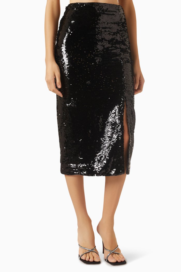 

Santanna 3D Sequin Rosettes Skirt in Polyester, Black