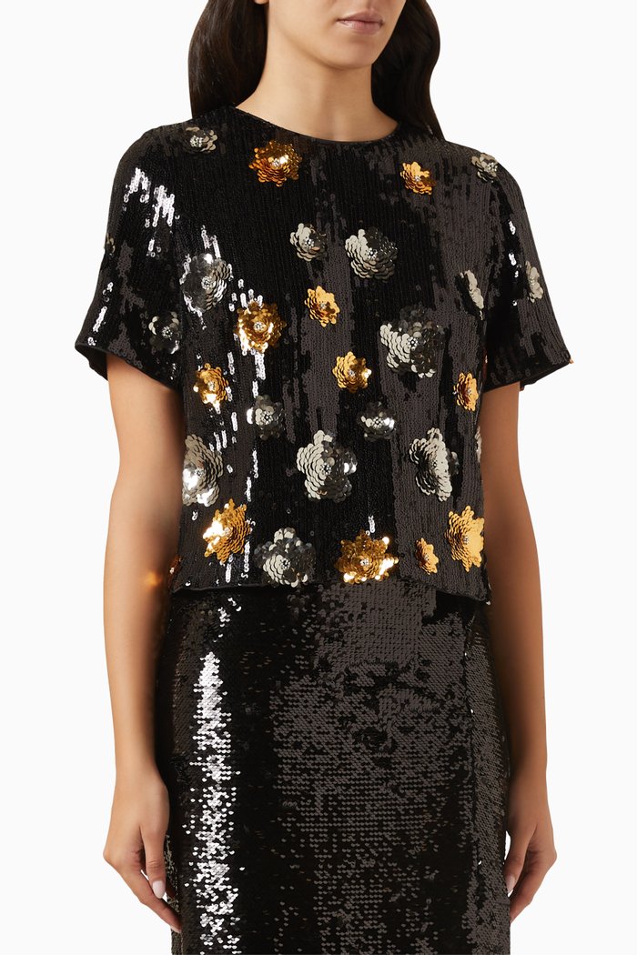 

Katelynn 3D Floral Sequinned Top, Black